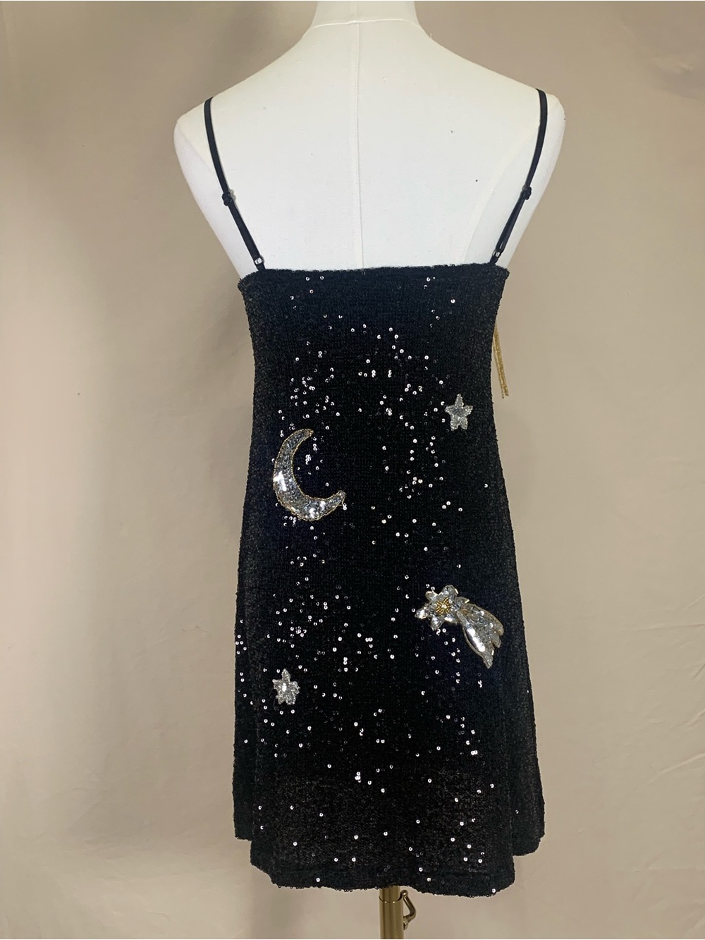 EastnWest Sequin Star Mini Dress Celestial Moon Black Size S - Picture 3 of 10